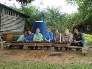 USF's Nursery Team: Paula (far left), Zoe, Kelsey, Sarah, Betty, Tara, and nursery manager Norsalleh (Photo credit: Sarah Carter)