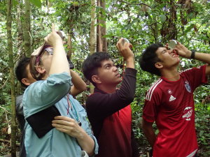 Sasha, Fijan, Amir, and Inam all demonstrating the inclinometer