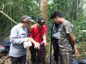 From left to right: Erica, Zadie, Fadwa and Inam. Zadie is demonstrating the soil moisture meter in both high clay and standard soil settings